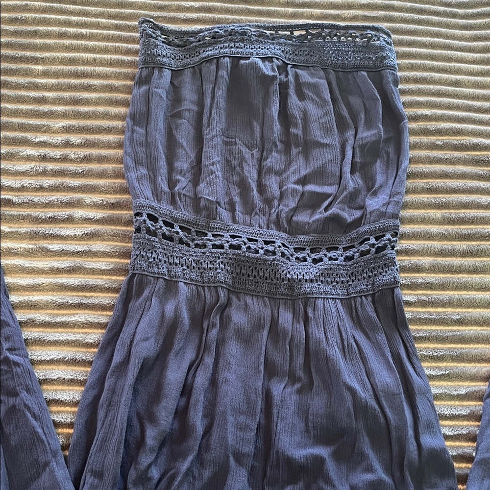 Strapless wideleg crochet navy blue jumpsuit